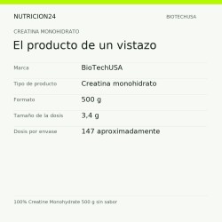 100% Creatine Monohydrate 500 g sin sabor - El producto de un vistazo | Nutricion24
