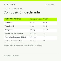 Arthro Forte 120 tableta - Composición declarada | Nutricion24