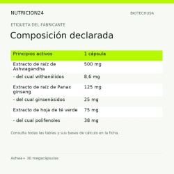 Ashwa+ 30 megacápsulas - Composición declarada | Nutricion24
