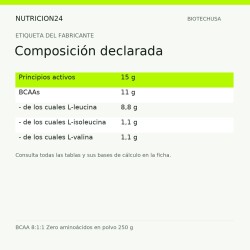 BCAA 8:1:1 Zero aminoácidos en polvo 250 g - Composición declarada | Nutricion24