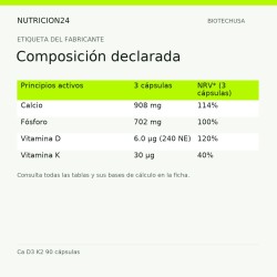Ca D3 K2 90 cápsulas - Composición declarada | Nutricion24
