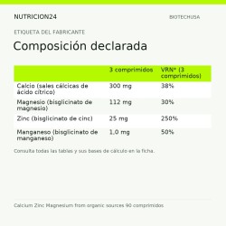 Calcium Zinc Magnesium from organic sources 90 comprimidos - Composición declarada | Nutricion24