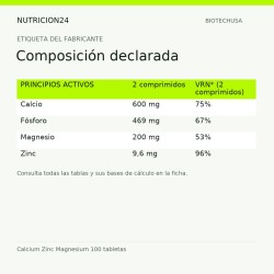 Calcium Zinc Magnesium 100 tabletas - Composición declarada | Nutricion24