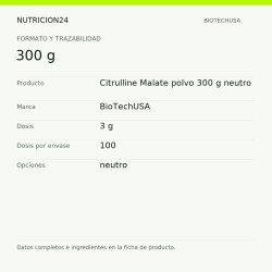 Citrulline Malate polvo 300 g neutro - 300 g | Nutricion24