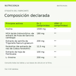 Fat-X 60 tabletas - Composición declarada | Nutricion24