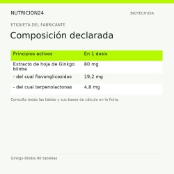Ginkgo Biloba 90 tabletas - Composición declarada | Nutricion24