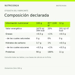 Glutamine Zero 300 g - Composición declarada | Nutricion24