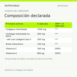 Hyaluronic & Collagen 120 cápsula - Composición declarada | Nutricion24