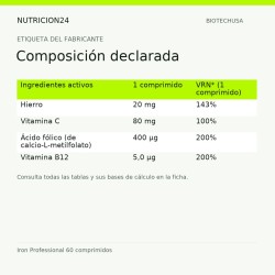 Iron Professional 60 comprimidos - Composición declarada | Nutricion24
