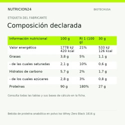 Bebida de proteína anabólica en polvo Iso Whey Zero Black 1816 g - Composición declarada | Nutricion24