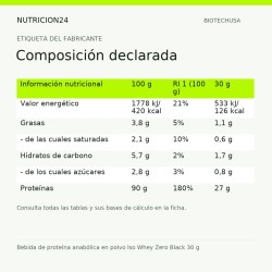 Bebida de proteína anabólica en polvo Iso Whey Zero Black 30 g - Composición declarada | Nutricion24