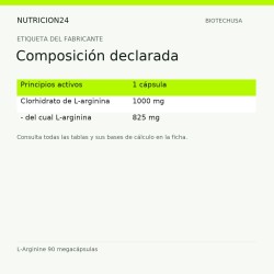 L-Arginine 90 megacápsulas - Composición declarada | Nutricion24