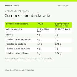 L-Carnitine Effervescent 20 tabletas - Composición declarada | Nutricion24