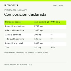 Bebida en polvo de L-Carnitine 150 g - Composición declarada | Nutricion24