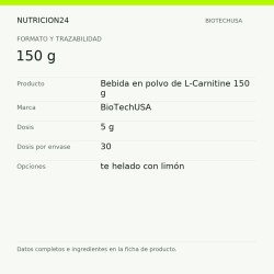 Bebida en polvo de L-Carnitine 150 g - 150 g | Nutricion24