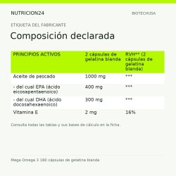 Mega Omega 3 180 cápsulas de gelatina blanda - Composición declarada | Nutricion24