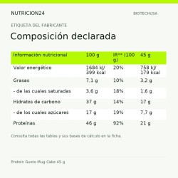 Protein Gusto Mug Cake 45 g - Composición declarada | Nutricion24