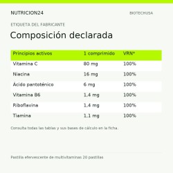 Pastilla efervescente de multivitaminas 20 pastillas - Composición declarada | Nutricion24