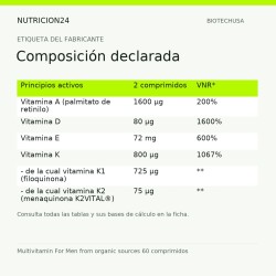 Multivitamin For Men from organic sources 60 comprimidos - Composición declarada | Nutricion24