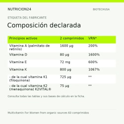 Multivitamin For Women from organic sources 60 comprimidos - Composición declarada | Nutricion24
