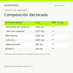 Nitrox Therapy bebida en polvo 17 g - Composición declarada | Nutricion24
