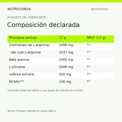 Nitrox Therapy bebida en polvo 680 g - Composición declarada | Nutricion24