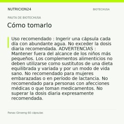 Panax Ginseng 60 cápsulas - Cómo tomarlo | Nutricion24