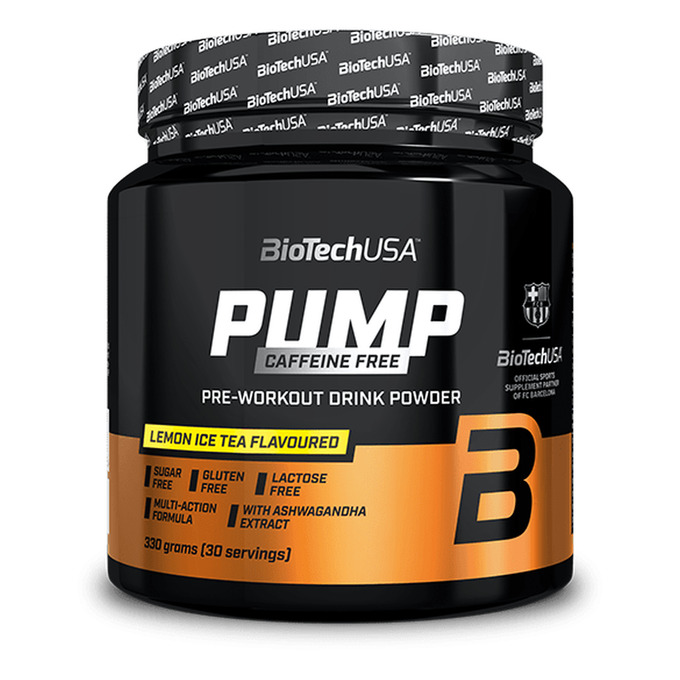 Bebida en polvo Pump Caffeine Free 330 g - té frío de limón - imagen oficial BioTechUSA