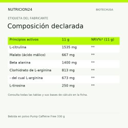 Bebida en polvo Pump Caffeine Free 330 g - Composición declarada | Nutricion24