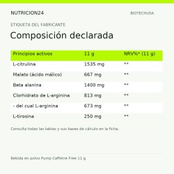 Bebida en polvo Pump Caffeine Free 11 g - Composición declarada | Nutricion24