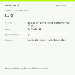 Bebida en polvo Pump Caffeine Free 11 g - 11 g | Nutricion24