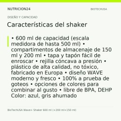 BioTechUSA Wave+ Shaker 600 ml (+200 ml+150 ml) - Características del shaker | Nutricion24