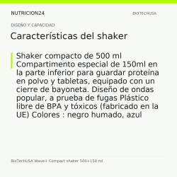 BioTechUSA Wave+ Compact shaker 500+150 ml - Características del shaker | Nutricion24