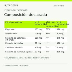 Valeriana Forte 60 comprimidos - Composición declarada | Nutricion24