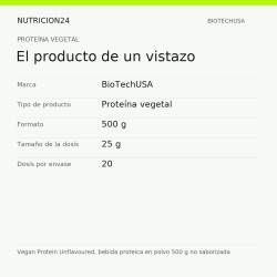 Vegan Protein Unflavoured, bebida proteica en polvo 500 g no saborizada - El producto de un vistazo | Nutricion24
