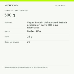 Vegan Protein Unflavoured, bebida proteica en polvo 500 g no saborizada - 500 g | Nutricion24